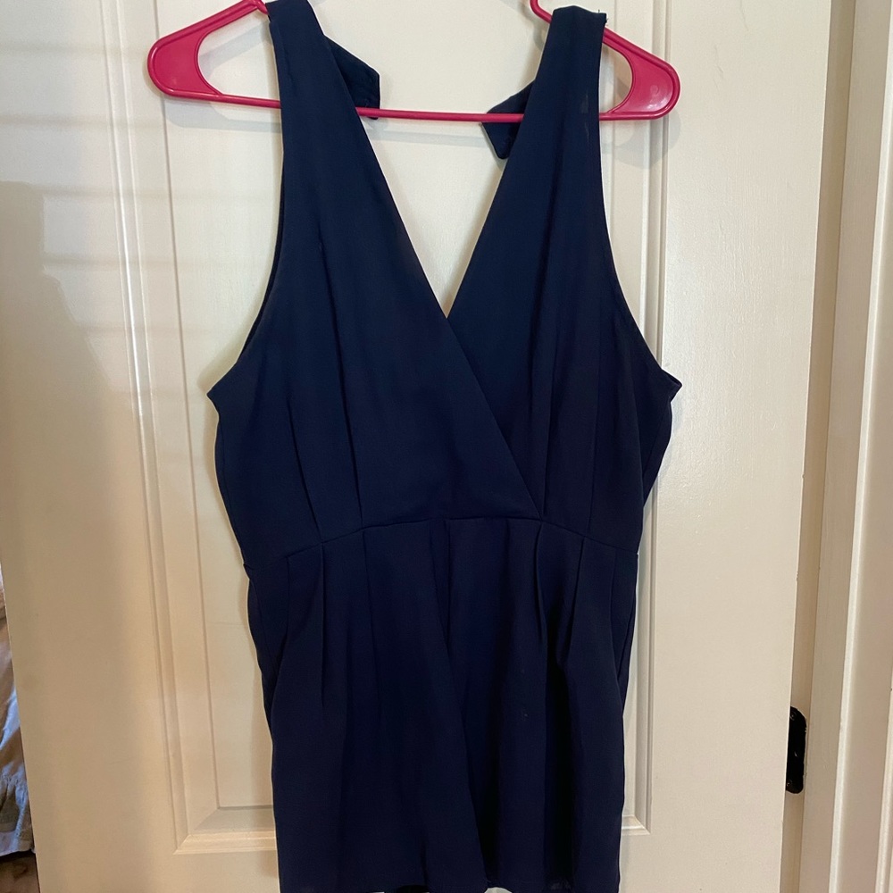 Tobi Navy Deep V Neck Tank Top Romper